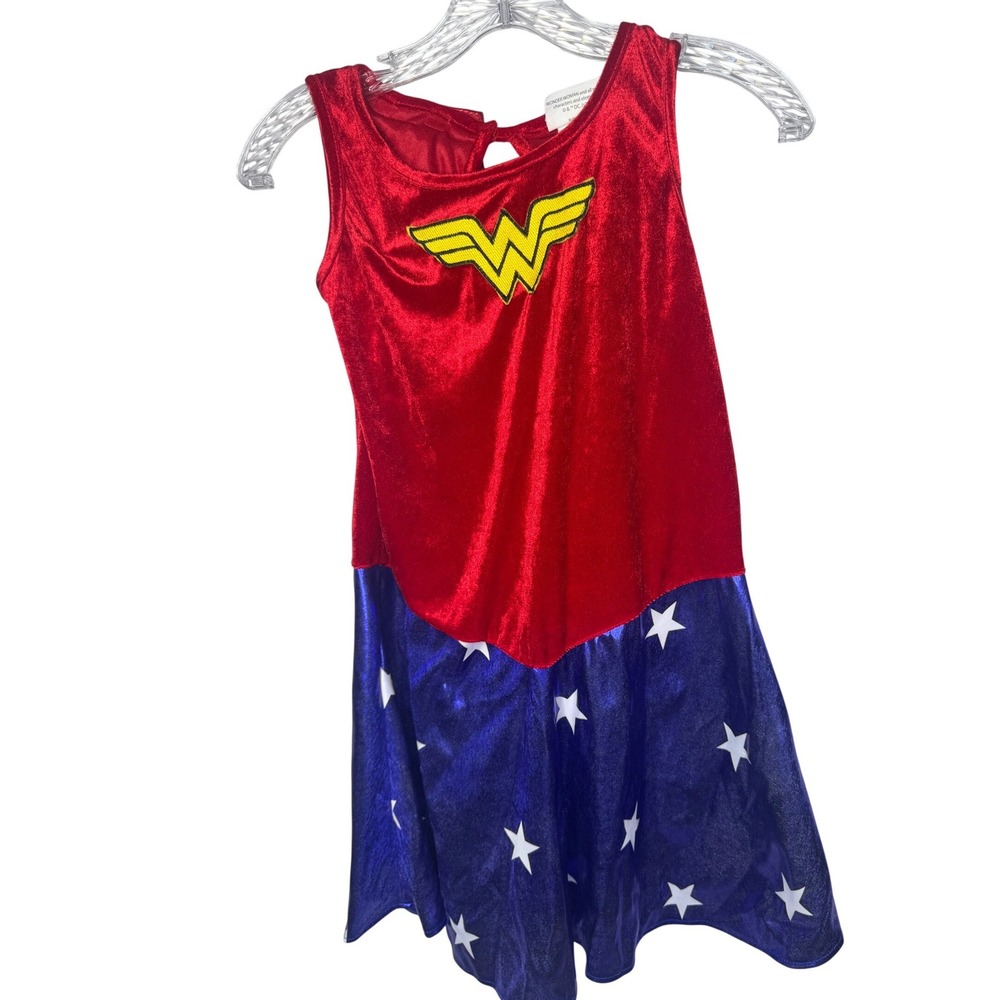 DC Comics Wonder Woman Costume Dress Rubies Red Velvet Blue Stars Cape Kids L